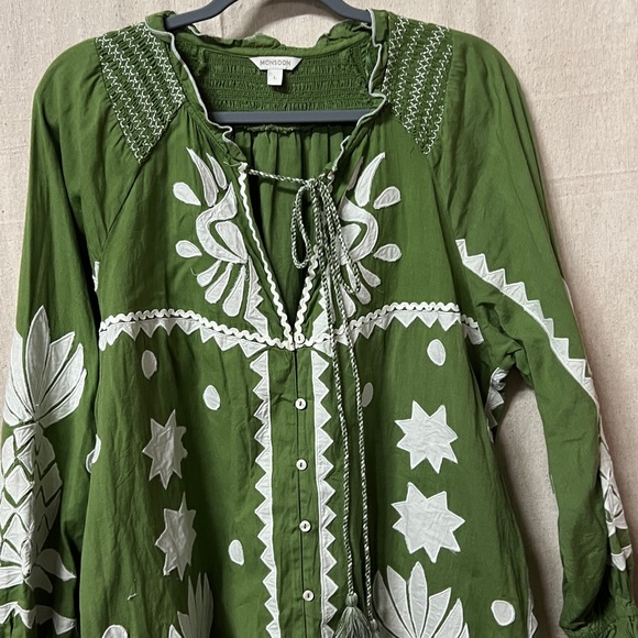 Monsoon Olive Green Smocked Dress - Picture 3 of 4